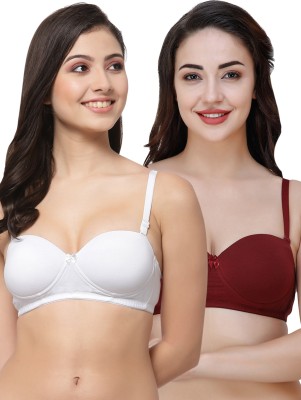 COLLEGE GIRL CGDemiPad Women Full Coverage Lightly Padded Bra(White, Maroon)