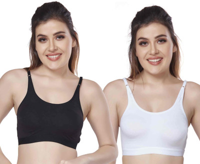 LOGGERHEAD Women's Cotton Lycra Beginners Bra Women Training/Beginners Non Padded Bra(Black, White)