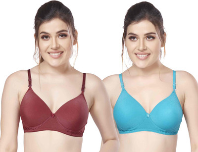 LOGGERHEAD nylon beautiful colour Every Day tshiort Bra Women T-Shirt Heavily Padded Bra(Maroon, Light Blue)