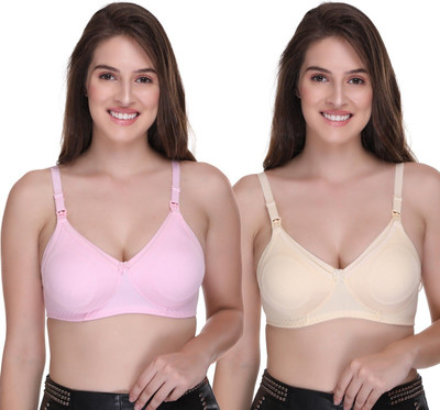 SONA Breast Feeding Maternity for Milk Feeding Elastic Straps for Nursing Women Maternity/Nursing Non Padded Bra(Pink, Beige)
