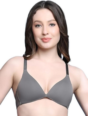 HouseOfCommon Deep V Neck Bra Women T-Shirt Lightly Padded Bra(Grey)