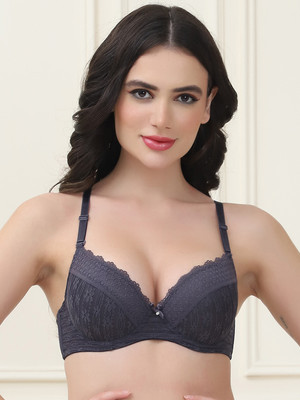PrettyCat PrettyCat Lightly Padded Hot Lace Underwire Bra Women Full Coverage Lightly Padded Bra(Grey)