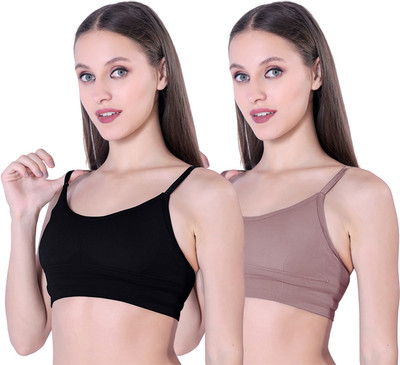 the gorsluxury Women's Seamless Cotton Sports Casual & Gym Wear Bra for Women Women T-Shirt Lightly Padded Bra(Black, Brown)