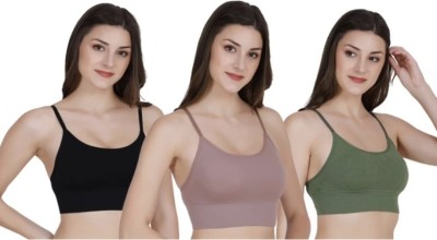 Shiv Enterprise Pack of 3 Means Minimum Order Quantity 3 As Shown in Image Women Cami Bra Lightly Padded Bra(Black, Brown, Green)