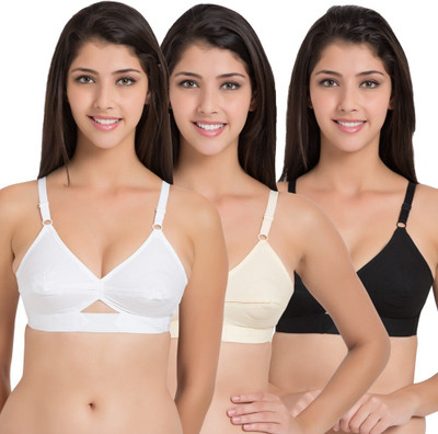 Centra by Belle Lingeries Center Fit Pure Cotton Non-Padded Pack of 3 Women Full Coverage Non Padded Bra(Multicolor)