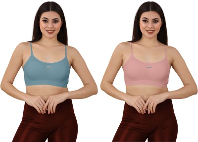 VarniEcom Women's Cotton Full Comfortable Lightly Padded Pull On Bra For Everyday Wear Women Everyday Lightly Padded Bra(Light Blue, Pink)