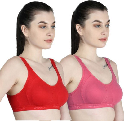Vanila (Size 28, Pack of 2) Women Sports Non Padded Bra(Red, Pink)