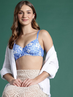 Dressberry DressBerry Floral Full Coverage Lightly Padded Bra Women T-Shirt Lightly Padded Bra(White, Blue)
