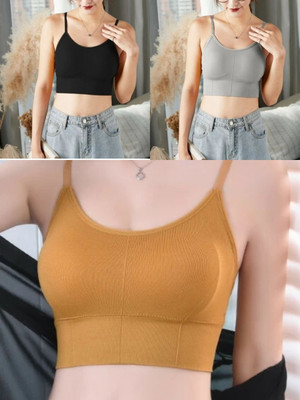 BRANKLY URJA WOMEN CAMI LIGHTLY PADDED BRA Women Cami Bra Lightly Padded Bra(Black, Grey, Yellow)