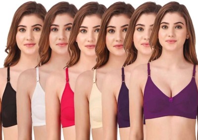 j.MOMANI Bra combo set 6 cotton/Bra combo pack/ Women T-Shirt Non Padded Bra(Multicolor)