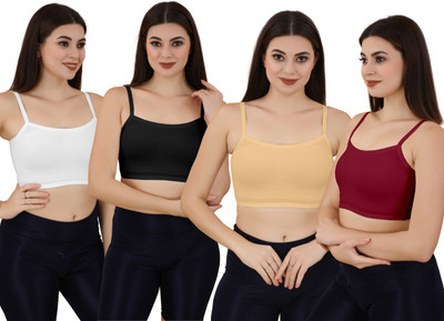 Guru Krupa Traders Women's Cotton Lycra Free Size Non Padded Pull On Sport Bra Women Sports Non Padded Bra(Black, Gold, Maroon, White)