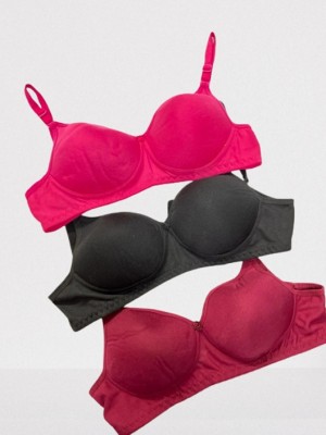 Extoes Combo pack of 3 Women Push-up Lightly Padded Bra(Pink, Black, Maroon)