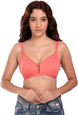 Jomferry Jomferry Women's Cotton Rich Solid Non-Padded Full Cup Wire Free Bra - Pink Women Full Coverage Non Padded Bra(Pink)