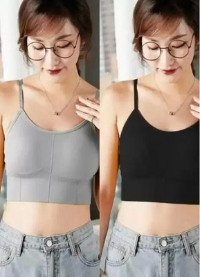 Mehiraafashion Women Cami Bra Lightly Padded Bra Women Cami Bra Lightly Padded Bra(Grey, Black)