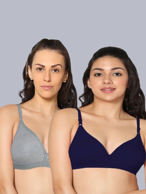 Eden EDEN02MGREYNAVYBLUE Women T-Shirt Non Padded Bra(Grey, Dark Blue)