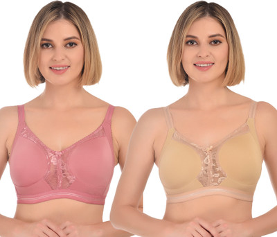 Ladyland Women full coverage front net bra Women T-Shirt Non Padded Bra(Orange, Beige)