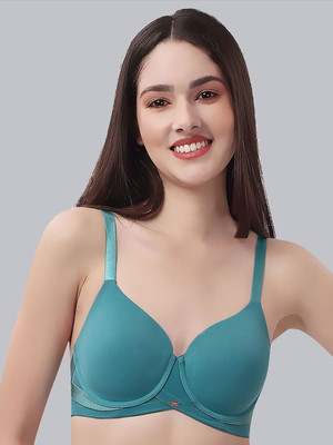 SOIE Full Coverage Padded Wired T-shirt Bra with Mesh Detailing Women T-Shirt Lightly Padded Bra(Green)