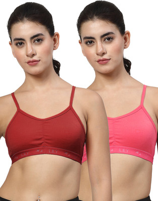 LILY stropSyliaD Women Sports Non Padded Bra(Maroon, Pink)