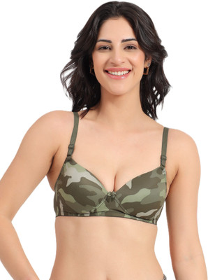 PESHE Military Printed Bra Women Push-up Lightly Padded Bra(Green)