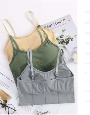MAHEK CREATIVE Women Sports Lightly Padded Bra(Beige, Green, Grey)