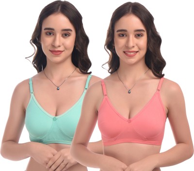 ELINA Women T-Shirt Non Padded Bra(Light Green, Pink)