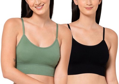 KDG TREADS Women T-Shirt Lightly Padded Bra(Black, Green)