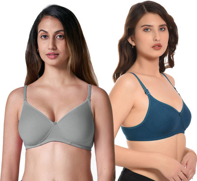 cloviax FLora mold Women Full Coverage Non Padded Bra(Grey, Blue)