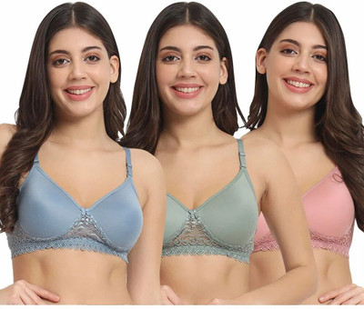 Gloomy Premium Lace Padded Bra Combo – Stylish Non-Wired Seamless Bra for Women Women Everyday Heavily Padded Bra(Light Green, Pink, Light Blue)