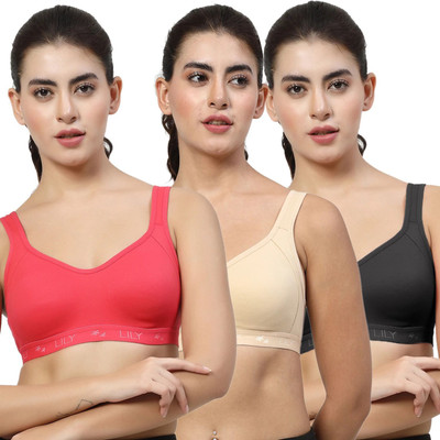 LILY Strops555 Women Sports Non Padded Bra(Red, Beige, Black)