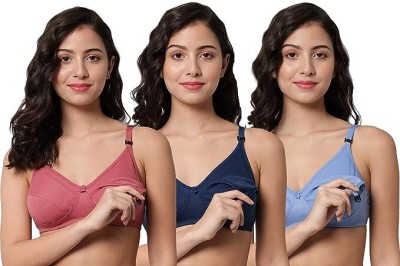 AMOZE Amoze americana Feeding Bra Women Everyday Non Padded Bra(Light Blue, Red, Dark Blue)