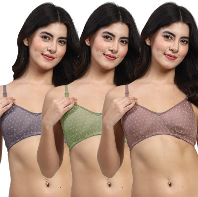 LILY itidaMino Women T-Shirt Non Padded Bra(Brown, Green, Grey)