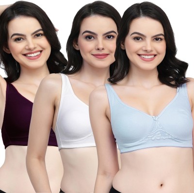 COLLEGE GIRL CG1214 Double Layered Women T-Shirt Non Padded Bra(Light Blue, White, Purple)