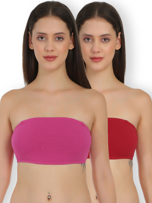 Selfcare Non Padded Strapless Full Coverage Tube Bra Women Bandeau/Tube Non Padded Bra(Maroon, Pink)
