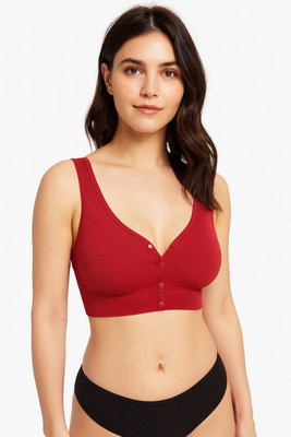 Hpa Front Open Sports Bra for Girls & Women | Lightly Padded Full Coverage Bra Women Sports Lightly Padded Bra(Red)