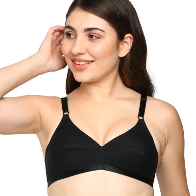 Blossom Single Layered Medium Coverage Woven Cotton Bra_Jasmine Women Everyday Non Padded Bra(Black)