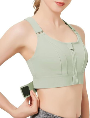 Kesar Lingeries Sports Yoga Bra with Adjustable Straps High Impact Shockproof Brassiere Women Sports Lightly Padded Bra(Light Green)