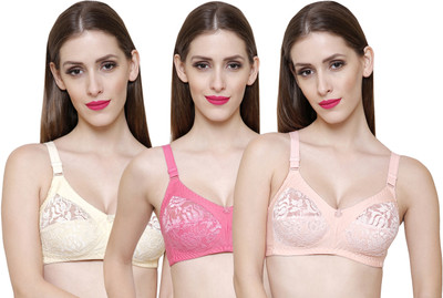 ZIVOK Solid Women Full Coverage Non Padded Bra(Red, Pink, Beige)