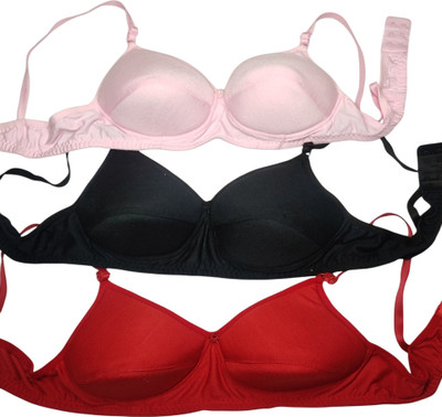 Nik Women Full Coverage Lightly Padded Bra(Pink, Black, Red)