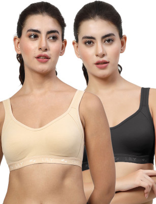LILY Strops555 Women Sports Non Padded Bra(Beige, Black)