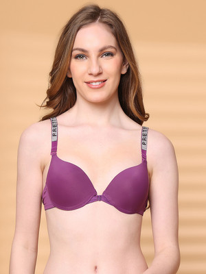 Quttos Quttos Pushup Padded Plunge Bra With Shine Strap for Women & Girls Women Push-up Lightly Padded Bra(Purple)