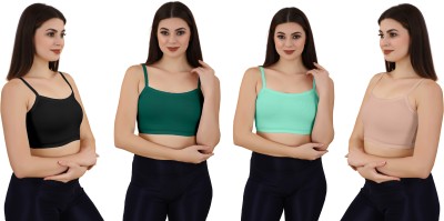 VarniEcom Women's Cotton Lycra Free Size Non Padded Pull On Sport Bra Women Sports Non Padded Bra(Black, Dark Green, Light Green, Pink)