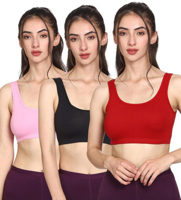 PIVLU VS Beauti Active Ease Women's Sports Non Padded Bralette Pack of 3 Women Sports Non Padded Bra(Black, Red, Pink)