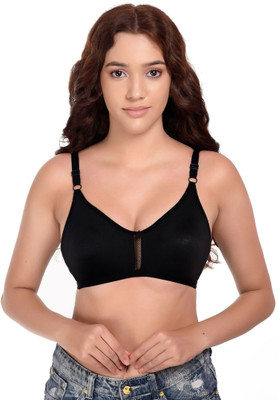 Jomferry Jomferry Women's Cotton Rich Solid Non-Padded Full Cup Wire Free Bra - Black Women Full Coverage Non Padded Bra(Black)