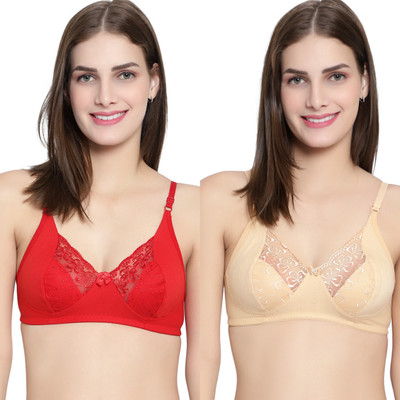 FANMADE Women Everyday Non Padded Bra(Red, Gold)