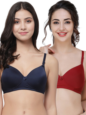 COLLEGE GIRL Hellopad ComboPO2 Women T-Shirt Lightly Padded Bra(Dark Blue, Maroon)