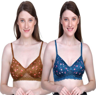 LIA CARE PREAMIUM Women Full Coverage Lightly Padded Bra(Brown, Blue)