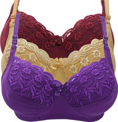 X-WELL Women Everyday Non Padded Bra(Purple, Maroon, Beige)