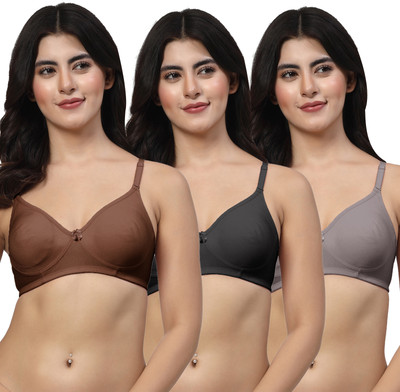 LILY akinos Women T-Shirt Non Padded Bra(Brown, Black, Grey)