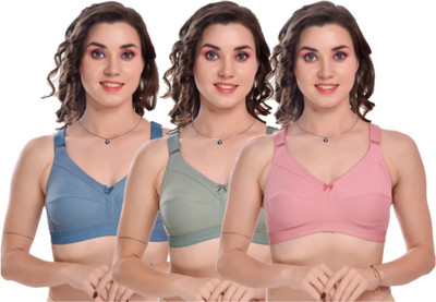 FashionFlair Women’s & Girls’ Non-Padded Cotton Bras (Pack of 3) – Soft, Seamless Women Full Coverage Non Padded Bra(Blue, Pink, Green)