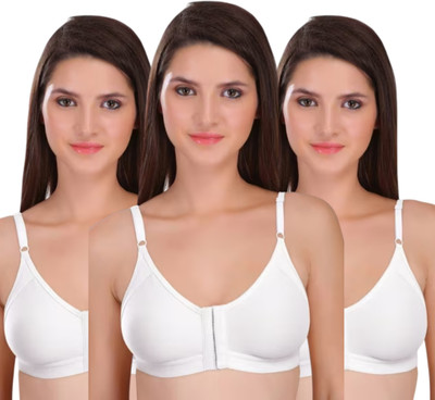 PINKLIT Pack of 3 Front Hook Open Women Full Coverage Non Padded Bra(White)